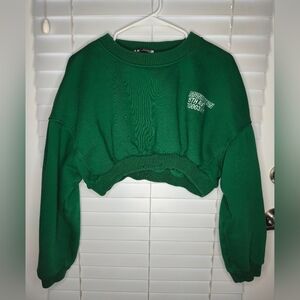 Zara Women's Sweatshirt Size S Green Long Sleeve Crew Neck Logo Manhattan5th Ave